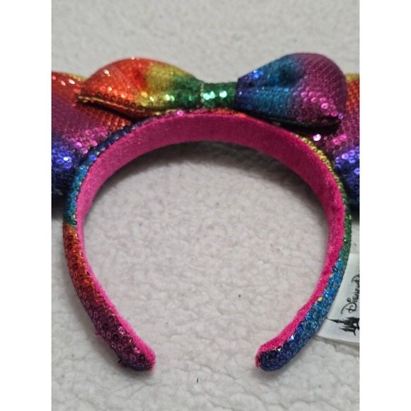 Disney Parks Minnie Mouse Rainbow Sequin Ears Headband Pride Colorful Bow main image 4